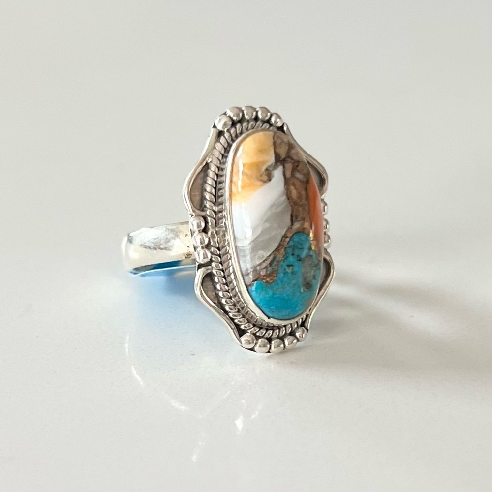 Sterling Silver Spiny Oyster Turquoise Ring - Picture 2 of 5